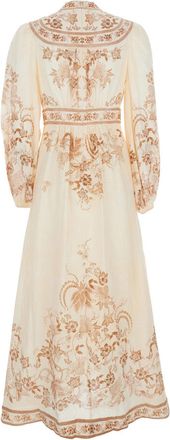 Zimmermann Womens Midi Dress Indra Plunge Multicolour Linen