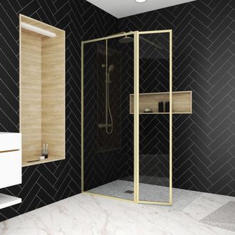 Aurlane Parete Per Doccia E Deflettore 80+40x200 Cm - Finitura Oro Spazzolato - Goldy Contouring