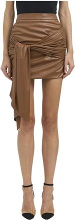 Elisabetta Franchi Minigonna con fusciacca - Dames - Leren & Su&egrave;de rokken - Bruin - M - Polyester - Rokken