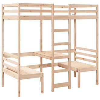 vidaXL Vidaxl - Cama Alta Con Escritorio Y Asientos Madera Maciza 90x200 Cm