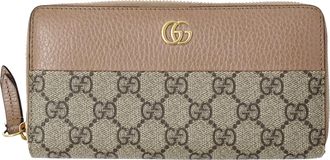 Gucci Gg Supreme Brown Pink Beige Gg Supreme Long Wallet (Bi-Fold) (Pre-Owned)