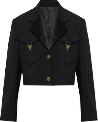 Versace Wool Crop Blazer - Dames - Blazers - Zwart - S - Wol - Jassen