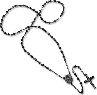 HMY Jewelry Black Stainless Steel Rosary Necklace in Black Ip at Nordstrom Rack