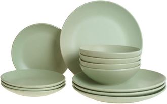 Beliani Vajilla De 18 Piezas De Gres Hecho A Mano 6 Personas Con Acabado Esmaltado Verde Vivani