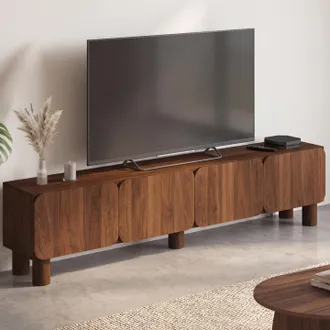 IDMarket Mueble Para La Tele De 180 Cm Saranda, Con 4 Puertas Redondeadas Y Acabado En Madera Efecto Nogal