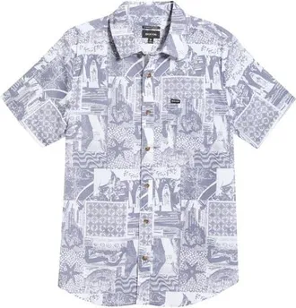 Brixton Charter Short Sleeve Stretch Cotton Blend Button-Up Shirt in Navy/White Collage at Nordstrom, Size Xx-Large