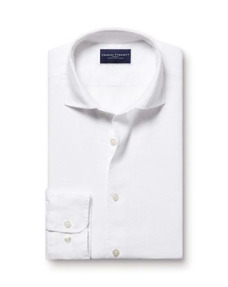 CHARLES TYRWHITT Cutaway Pure Linen Shirt - White Size Large by Charles Tyrwhitt
