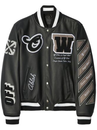Off-white Moon leather varsity jacket - women - Leather/Viscose - 38 - Black