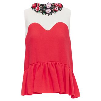 Msgm Floral Embellished Collar Peplum Vest Top