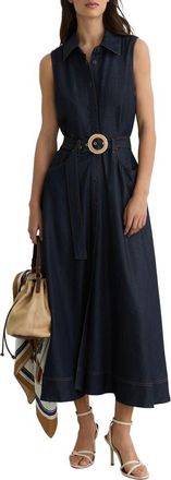 Reiss Remi Sleeveless Denim Shirtdress in Indigo Blue at Nordstrom, Size 14 Us