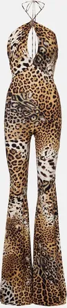 Roberto Cavalli Jaguar-print cutout jersey jumpsuit