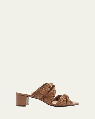 Alexandre Birman 45mm Sabrina Leather Block Heel Slide Sandals