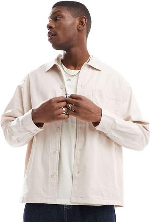 Jack & Jones linen blend overshirt in beige-Neutral