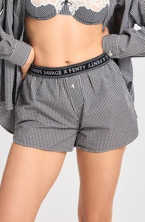 Savage x Fenty Kickback Casuals Pajama Boxers in Black Caviar Check Effect at Nordstrom, Size X-Large