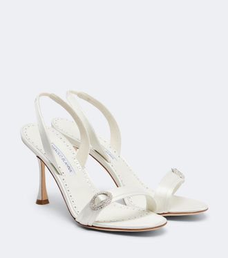 Manolo Blahnik Zutosan embellished satin slingback sandals