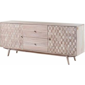 Massivmoebel24 Credenza in legno di Acacia 180x42x75 bianco laccato mosayk 200