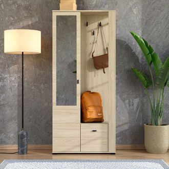 Dmora Mueble De Entrada Vique, Espejo Incluido, 6 Estantes, Perchero, 87x36x197h Cm Marr&oacute;n Roble