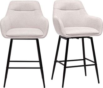 Miliboo Taburetes De Bar Giratorios 360&deg; En Tela Efecto Terciopelo Texturado Beige Y Metal H65.5 Cm (lote De 2) Aless