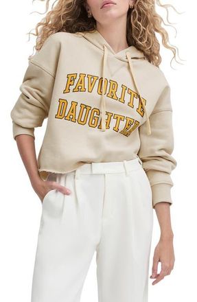 Favorite Daughter The Cropped Collegiate Cotton Blend Hoodie in Stone/Dijon at Nordstrom, Size Medium