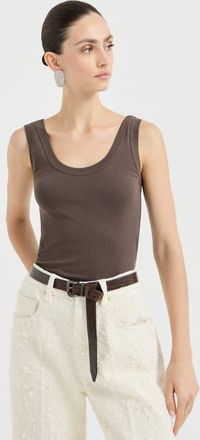 Brunello Cucinelli Ribbed jersey top in Brown at Nordstrom, Size Xx-Large Eu