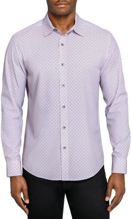 W.R.K Slim Fit Geometric Print Performance Button-Up Shirt in White/Purple at Nordstrom, Size Xx-Large