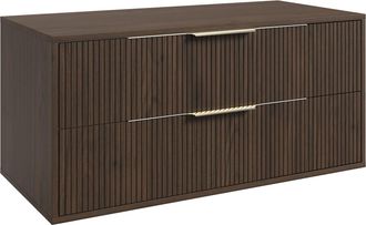 Badplaats Badplaats Mobile Sottolavabo Rimini 100 Cm - Noce Marrone - Mobile Bagno Sospeso Con 2 Cassetti E Maniglie Dorate