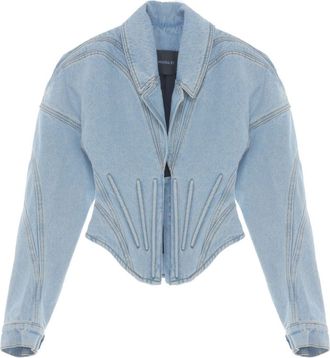 MUGLER corset-style denim jacket - women - Organic Cotton - 36 - Blue