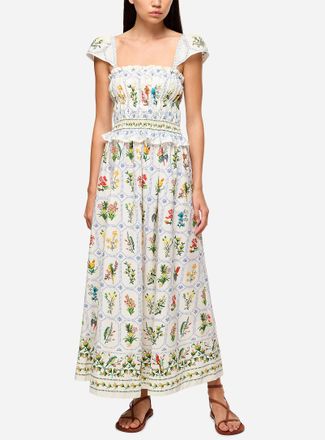 Farm Rio Womens Birds and flowers porcelain white maxi dress