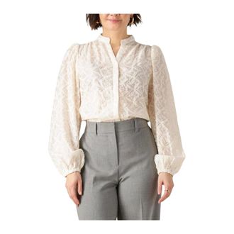 Nukus Nukus, Overhemden, Dames, Beige, L, Polyester, Malaga Blouse Embroidery