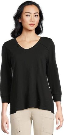 Elliott Lauren Top Women Black Enzyme Wash Jersey 3/4 Sleeve V-Neck RED178
