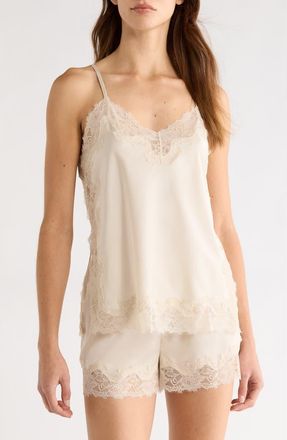 Open Edit Lace Trim Satin Short Pajamas in Beige Beach at Nordstrom, Size X-Small