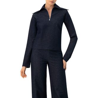 Ivonne Ribbed Knit Sweater with Neckline Zipper in Navy Blue at Nordstrom, Size 10
