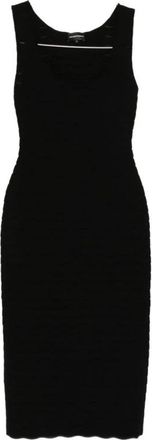 Emporio Armani Geribbelde Gebreide Midi Jurk - Dames - Casual kleedjes - Zwart - XL - Kleedjes