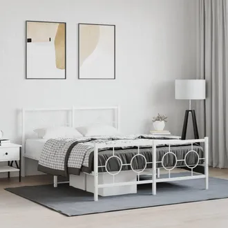 vidaXL Estructura Cama Sin Colch&oacute;n Con Estribo Metal Blanco 135x190 Cm Vidaxl