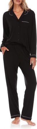 Flora Nikrooz Alice Long Sleeve Top & Pants Pajamas in Black at Nordstrom Rack, Size X-Large