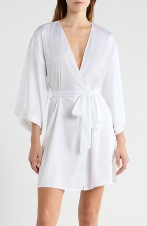 Open Edit Get Ready with Me Satin Robe in White at Nordstrom, Size X-Large