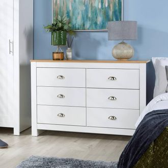 Home Source Industries Chest of 6 Drawers Wooden Bedroom Home Clothing Storage Cabinet in White