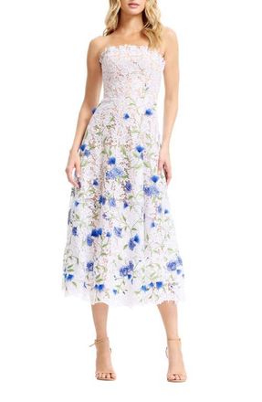 Dress The Population Kailyn Strapless Floral Embroidered Lace Cocktail Dress in White Multi at Nordstrom, Size Xx-Large