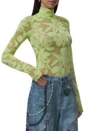 AFRM Zadie Turtleneck Sheer Lace Top in Lime Essence at Nordstrom, Size X-Large