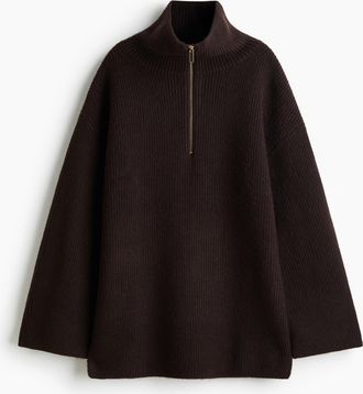 H&M Gerippter Pullover mit Reissverschluss - Brown