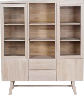 Rowico Massiver Vitrinenschrank Brooklyn 130 x 150 cm - Eiche hell