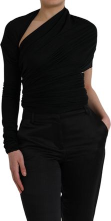 Dolce & Gabbana Womens Black Wool Cutout Asymmetric Long Sleeve Top