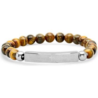 HMY Jewelry Stainless Steel ID & Tiger Eye Beaded Bracelet in Brown-Metallic at Nordstrom Rack