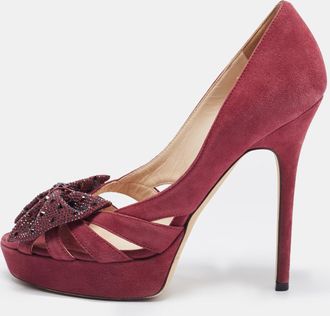 Jimmy Choo London Plum Suede Taja Platform Pumps