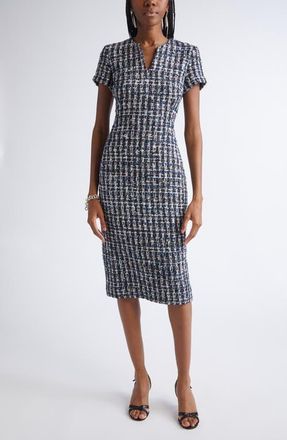 St. John Multicolor Check Tweed Sheath Dress in Tourmaline Multi at Nordstrom, Size 18