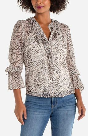 Liverpool L.A. Ruffle Top in Brown Mlt Anmal at Nordstrom, Size X-Large