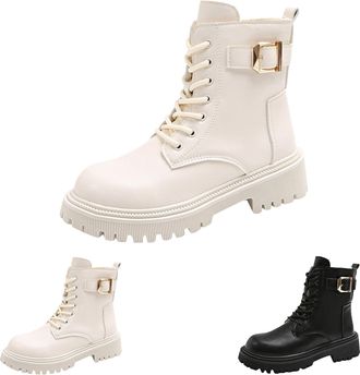 Generic Womens Lace-up Combat Boots Winter Warm Fur Lined Ankle Boots with Side Zipper Ladies Platform Non-Slip Rubber Shoes Lug Sole Low Chunky Block Heel Bl