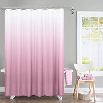 OEM Cortina De Ducha De Tela Rosa Con Degradado, 72x72 Pulgadas, Impermeable, Dise&ntilde;o Degradado Color Melocot&oacute;n, Con Ganchos - Apta Para Mamparas De Ducha 