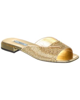 Prada Logo Crystals Satin Sandal