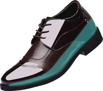 Generic Mens Wedding Dress Shoes Classic Patent Lace-ups Derbys Pointed Toe Leather Shoe Block Heel Height Increase Oxfords Non Slip Wide Shoewear for Casual 